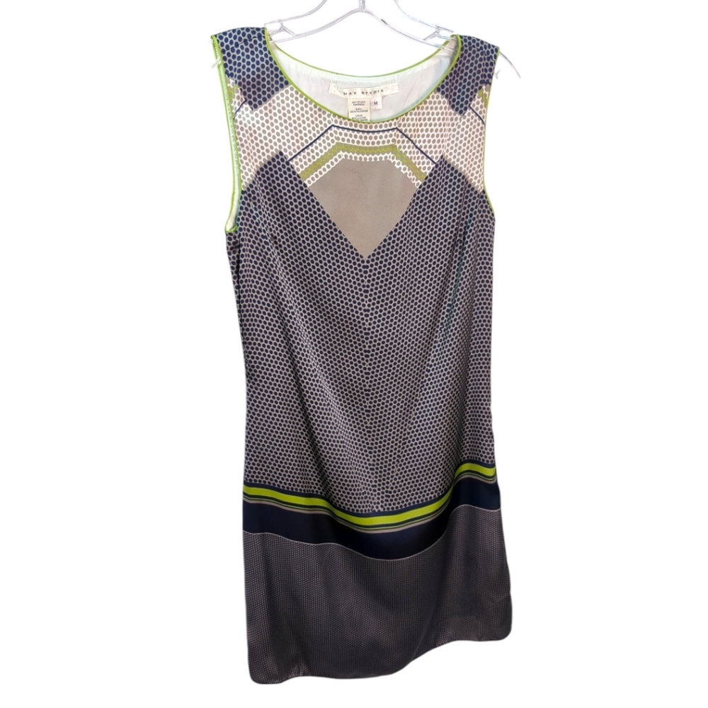 Max Studio Retro 60's Style Satin Sleeveless Shift Dress Size Medium - Picture 3 of 7